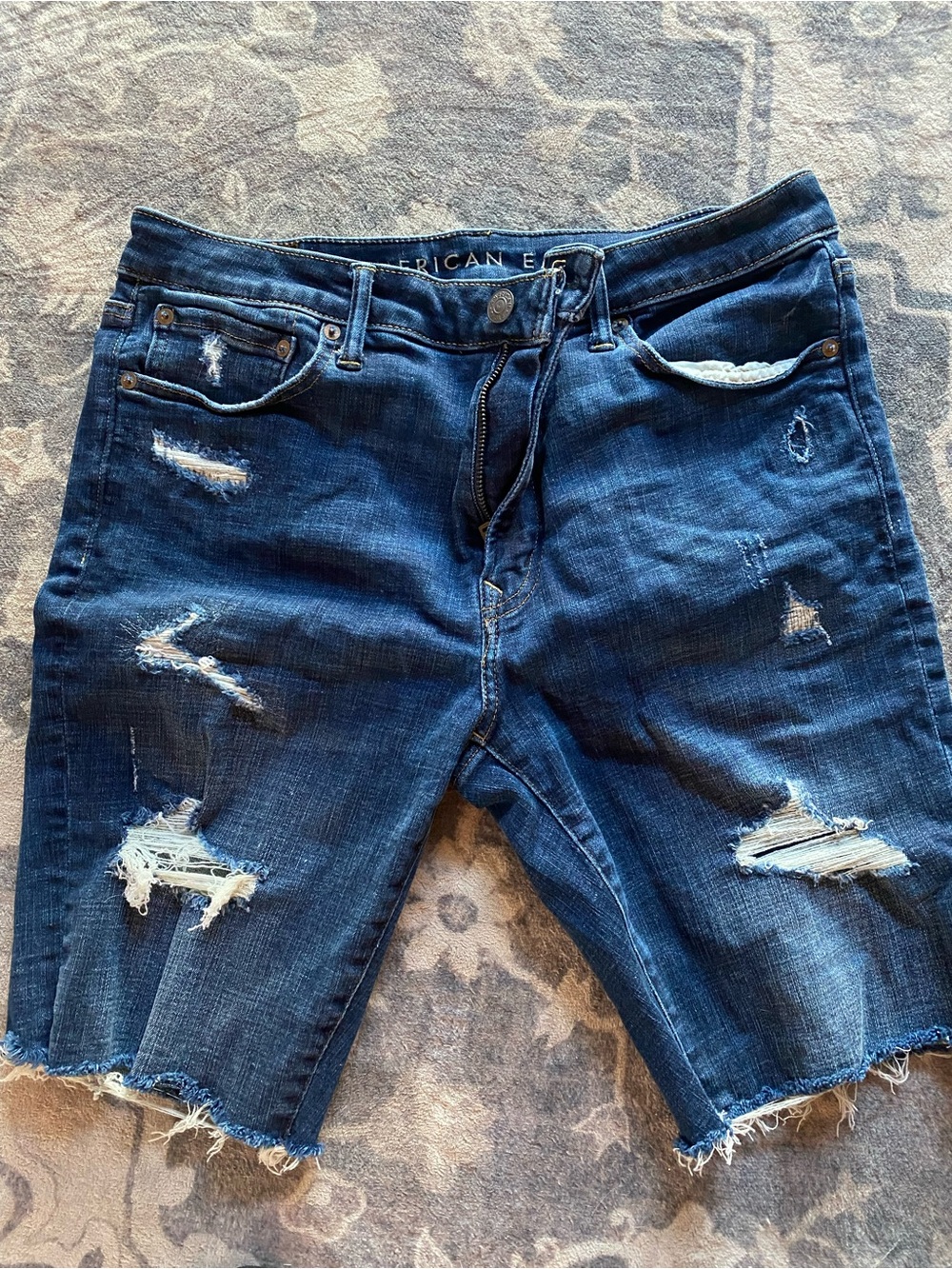 American Eagle Outfitters Men’s Dark Blue Distressed Denim Shorts